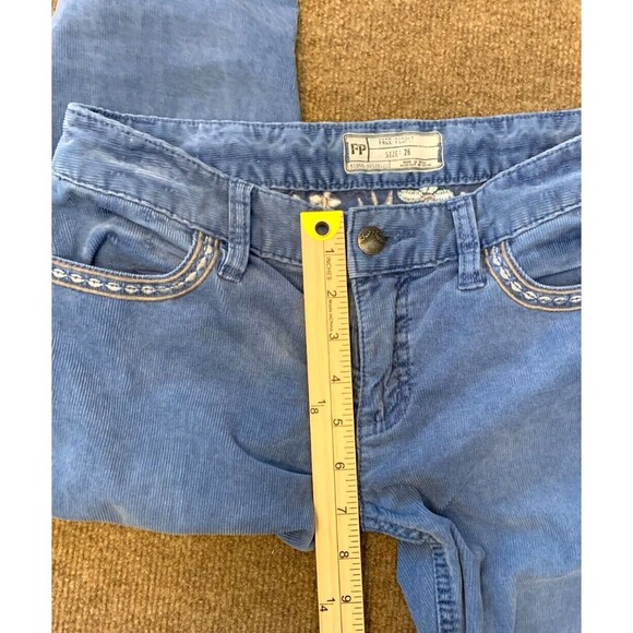 Free People Corduroy Pants Womens 26 Floral Embroidered Low Rise Slim Fit - Picture 4 of 6